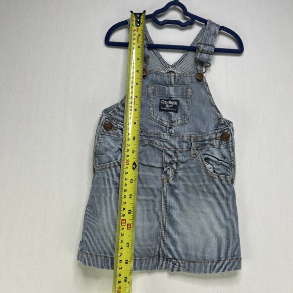 OSH KOSH B'Gosh Blue Striped Vestbak Bib Overalls Denim Dress Girls Sz 24 Months - Picture 4 of 8